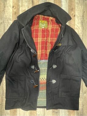 Navy Toggle Duffle Coat with Red Plaid Lining - Men’s size 54 One of a Kind
